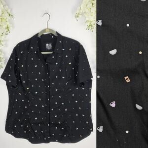 Taco Bell Black Button Down Shirt Work Uniform Womens XL Short Sleeve Hot Sauce